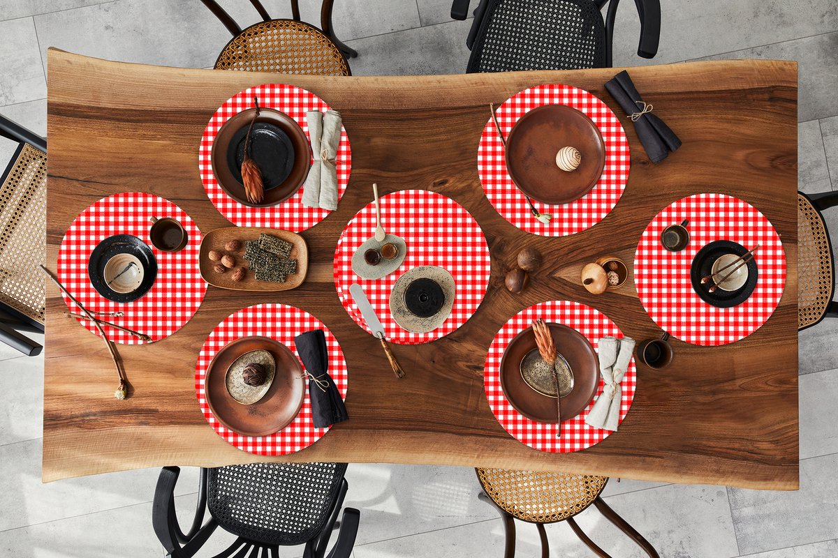Ronde placemats - Onderlegger - Placemats rond - Rood - Rustiek - Patronen - 8 stuks