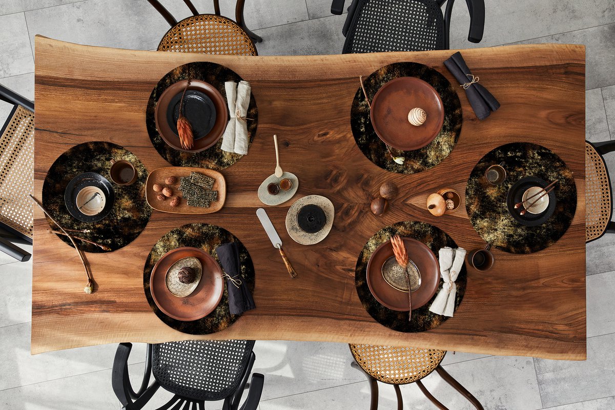 Ronde placemats - Onderlegger - Placemats rond - Goud - Zwart - Abstract - 6 stuks