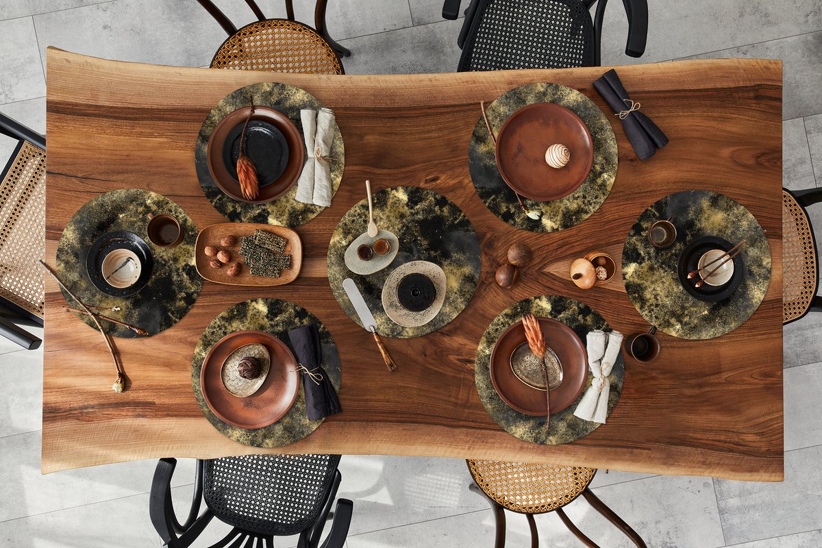 Ronde placemats - Onderlegger - Placemats rond - Abstract - Goud - Zwart - 8 stuks