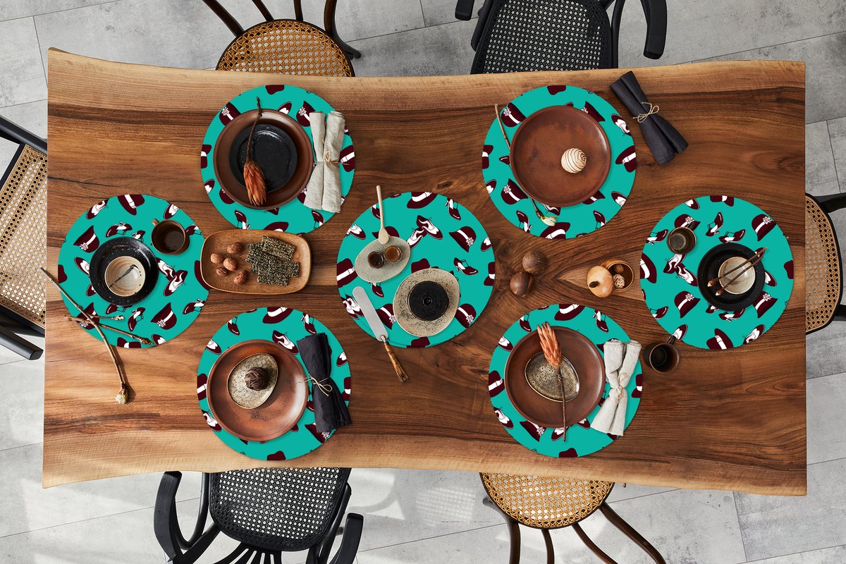 Ronde placemats - Onderlegger - Placemats rond - Antiek - Hoed - Schoenen - Patroon - 8 stuks