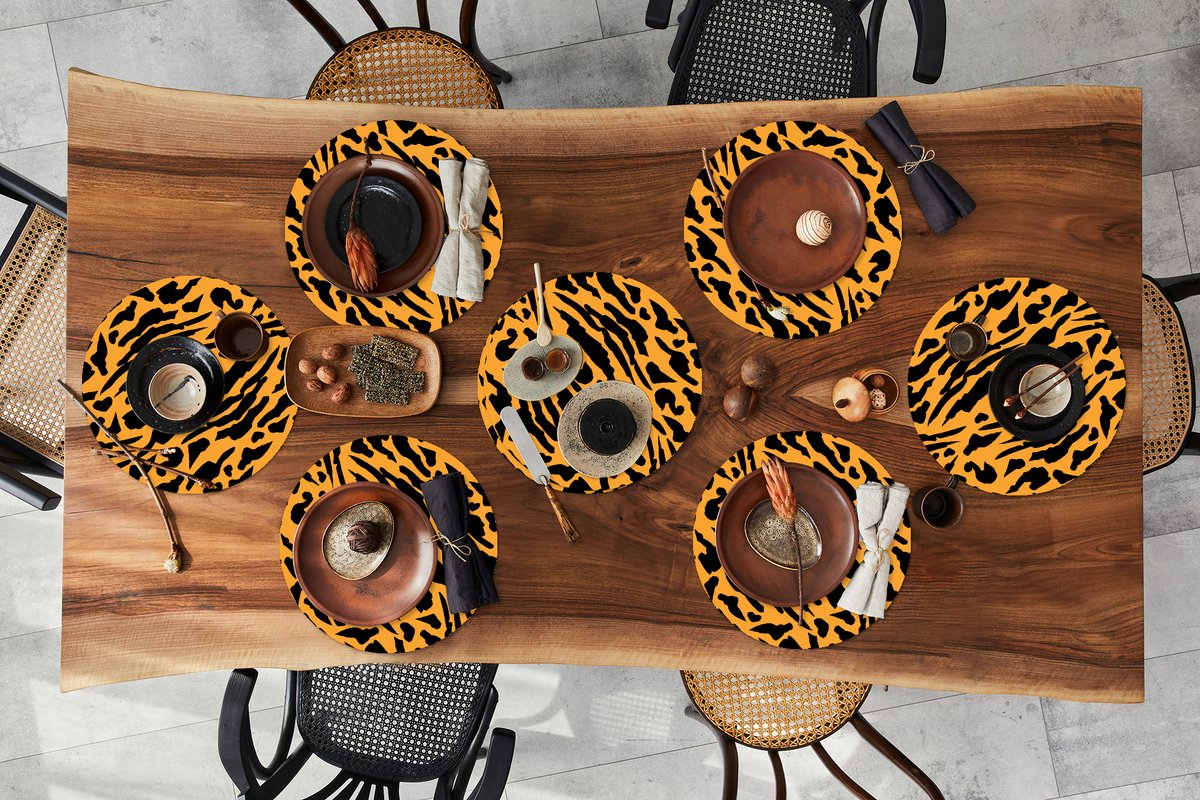 Ronde placemats - Onderlegger - Placemats rond - Patronen - Huid - Tijgerprint - 8 stuks