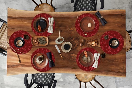 Sets de table ronds - Dessous de verre - Napperons de table ronds - Motifs - Rouge - Camouflage - 6 pièces