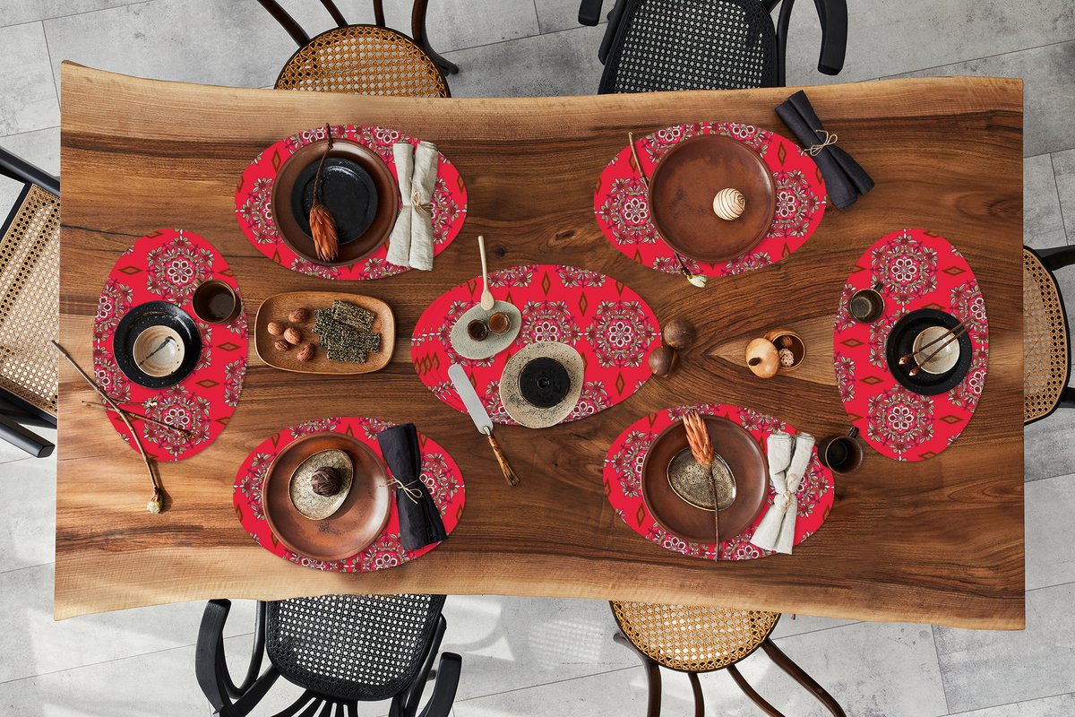 Placemats ovaal - Onderleggers - Ovale placemats - Mandala - Design - Bloem - 10 stuks