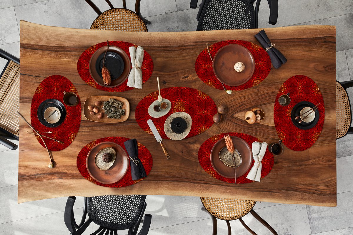 Placemats ovaal - Onderleggers - Ovale placemats - Patroon - Abstract - Rood - 10 stuks