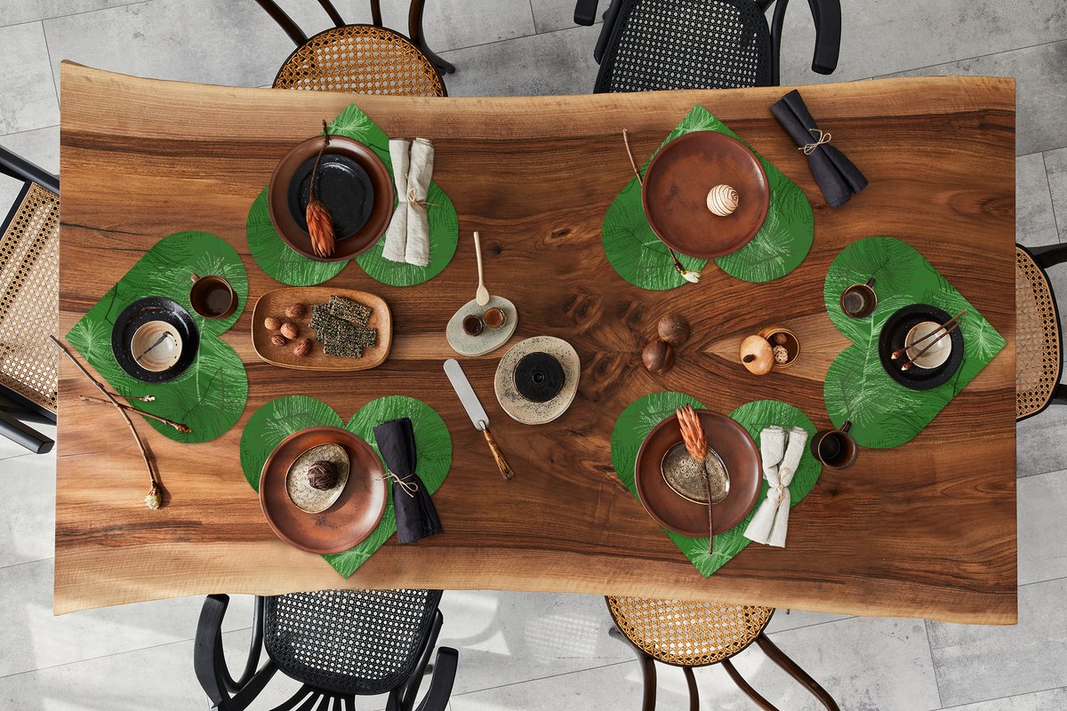 Onderleggers - Placemats - Placemats hartje - Patronen - Bladeren - Groen - 6 stuks