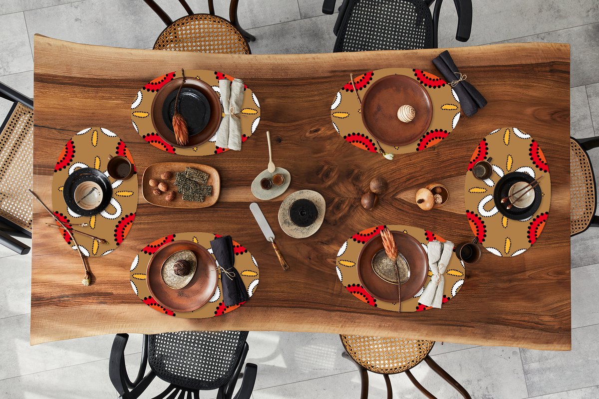 Placemats ovaal - Onderleggers - Ovale placemats - Design - Bloemen - Stippen - 6 stuks