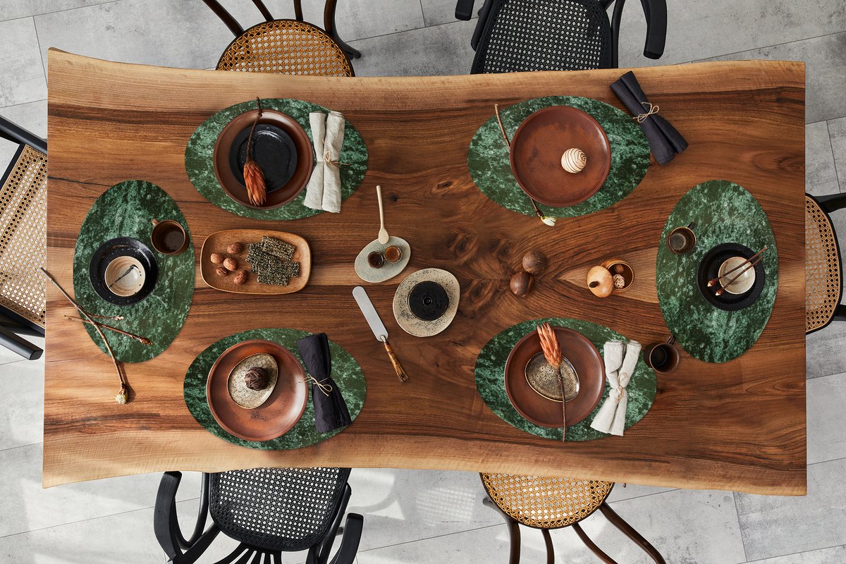 Placemats ovaal - Onderleggers - Ovale placemats - IJs - Groen - Structuur - 6 stuks
