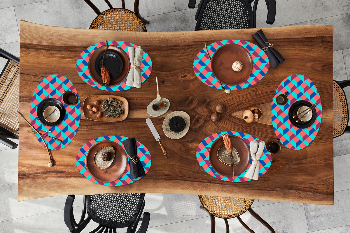 Placemats ovaal - Onderleggers - Ovale placemats - Blokken - Patronen - 3D - 6 stuks