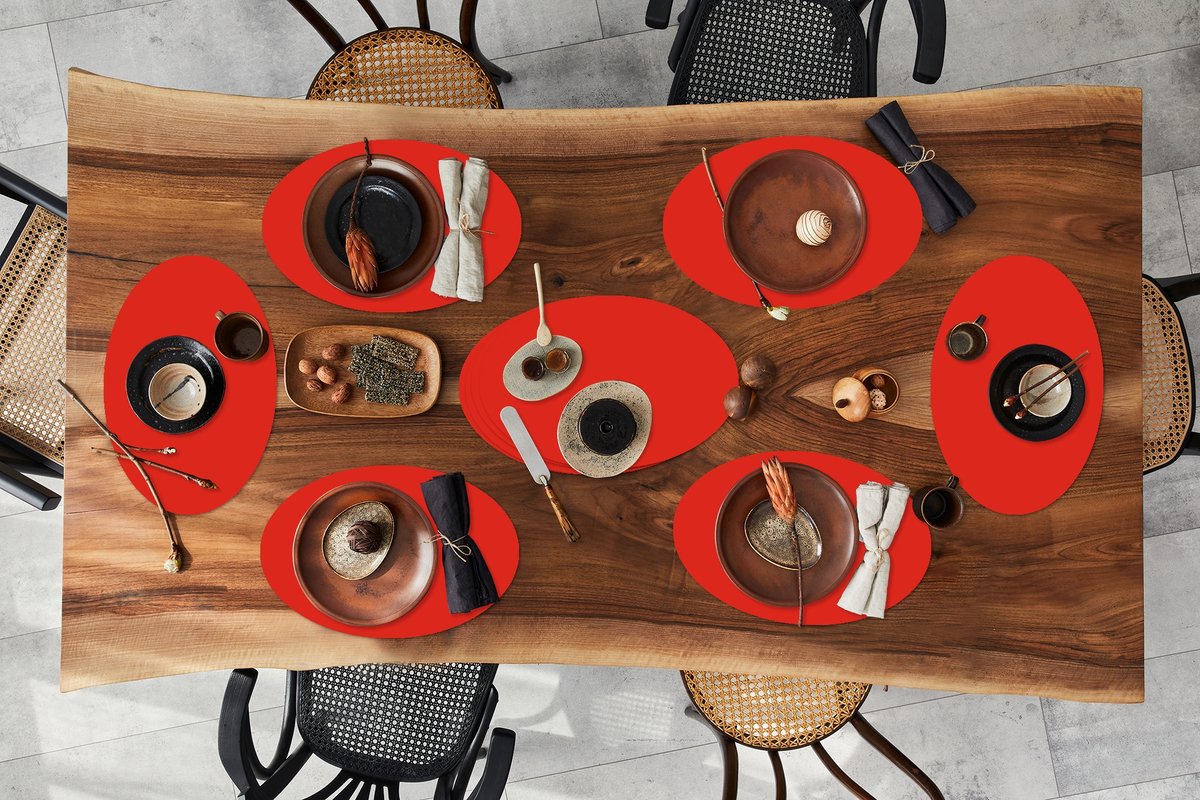 Placemats ovaal - Onderleggers - Ovale placemats - Rood - Kleur - Effen - 10 stuks