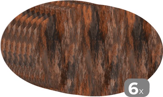 Napperons ovales - Dessous de verre - Sets de table ovales - Imprimé rouille - Métal - Assiettes - Motifs - 6 pièces