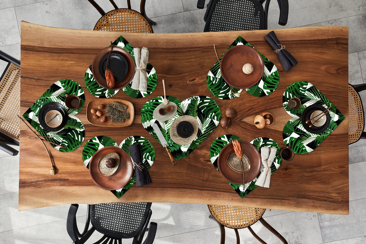 Onderleggers - Placemats - Placemats hartje - Monstera - Zwart Wit - Patronen - 10 stuks