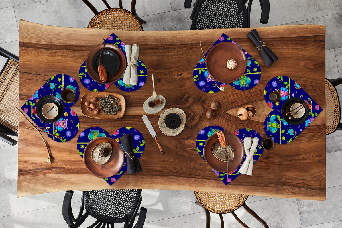 Onderleggers - Placemats - Placemats hartje - Patroon - Uil - Takken - 6 stuks