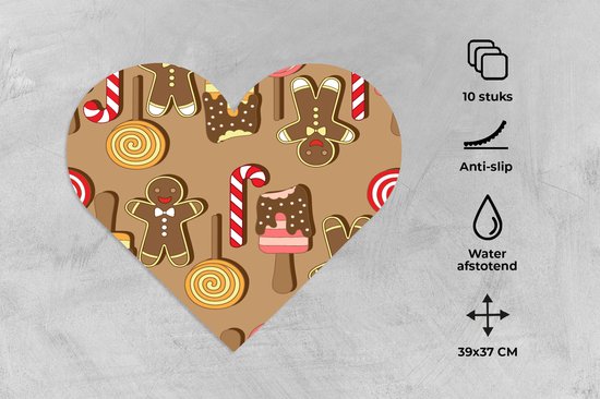 Sous-verres - Napperons de table - Napperons de table coeur - Noël - Biscuits - Snoep - Motifs - 10 pièces - Noël - Cadeau - Cadeau de Noël pour hommes, femmes et enfants