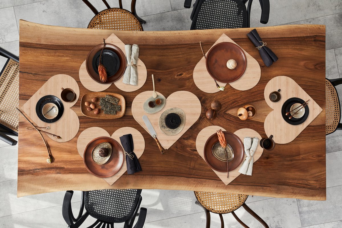 Onderleggers - Placemats - Placemats hartje - Hout - Patronen - Planken - 8 stuks