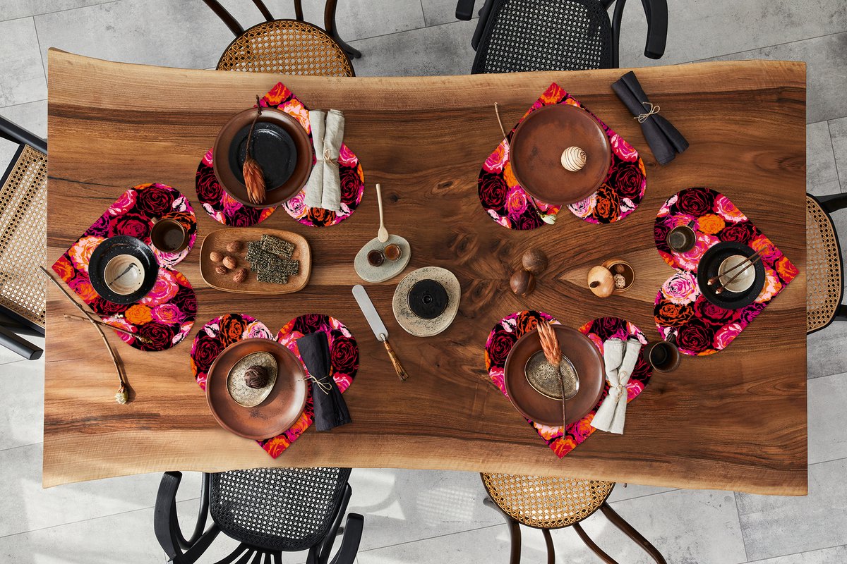 Onderleggers - Placemats - Placemats hartje - Rozen - Patronen - Bloemen - 6 stuks