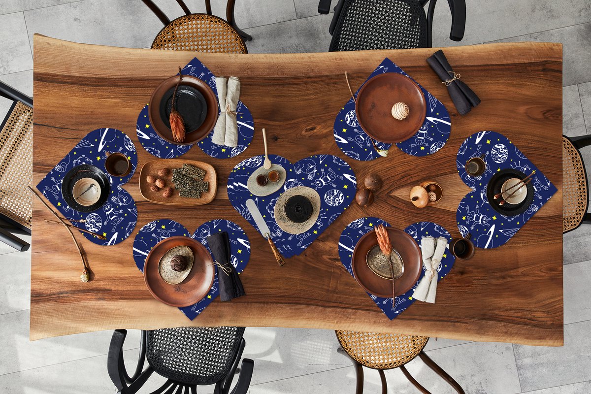 Onderleggers - Placemats - Placemats hartje - Ruimte - Sterren - Patronen - Planeten - 10 stuks