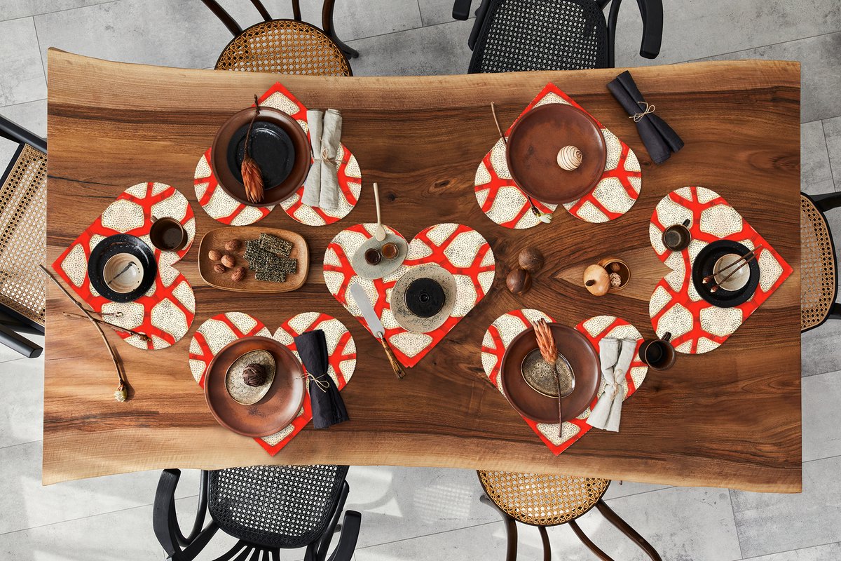 Onderleggers - Placemats - Placemats hartje - Koraal - Rood - Wit - Design - 8 stuks