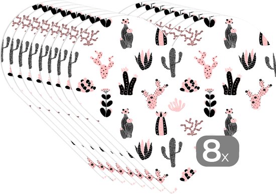 Dessous de verre - Napperons - Napperons coeur - Meiden - Cactus - Rose - Motifs - 8 pièces