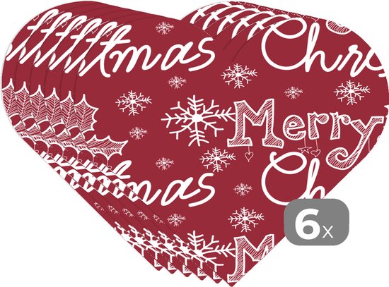 Onderleggers - Placemats - Placemats hartje - Patronen - Sneeuw - Kerst - Quotes - 6 stuks - Kerst - Cadeau - Kerstcadeau voor mannen, vrouwen en kinderen