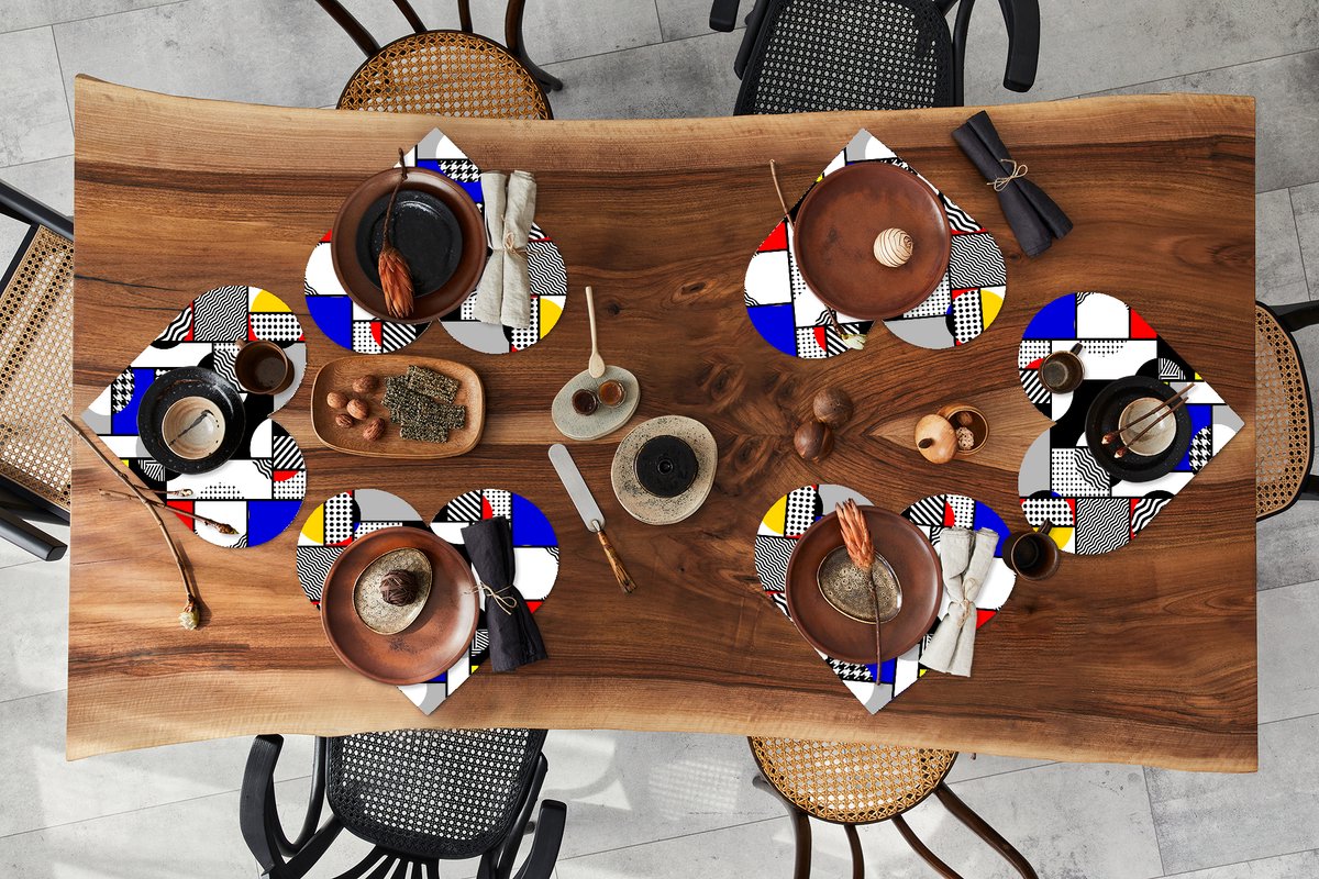 Onderleggers - Placemats - Placemats hartje - Kubisme - Mondriaan - Kunst - Oude meesters - 6 stuks