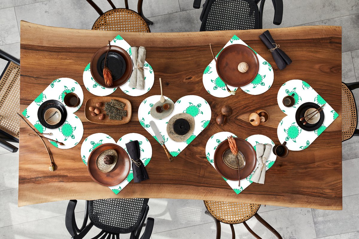 Onderleggers - Placemats - Placemats hartje - Patroon - Schildpad - Groen - 8 stuks