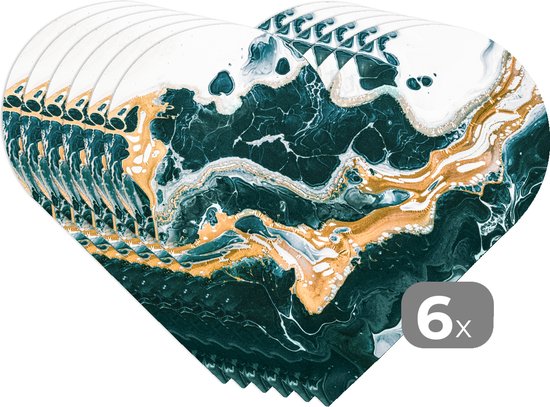 Dessous de verre - Napperons de table - Napperons de table coeur - Imprimé marbré - Goud - Wit - 6 pièces