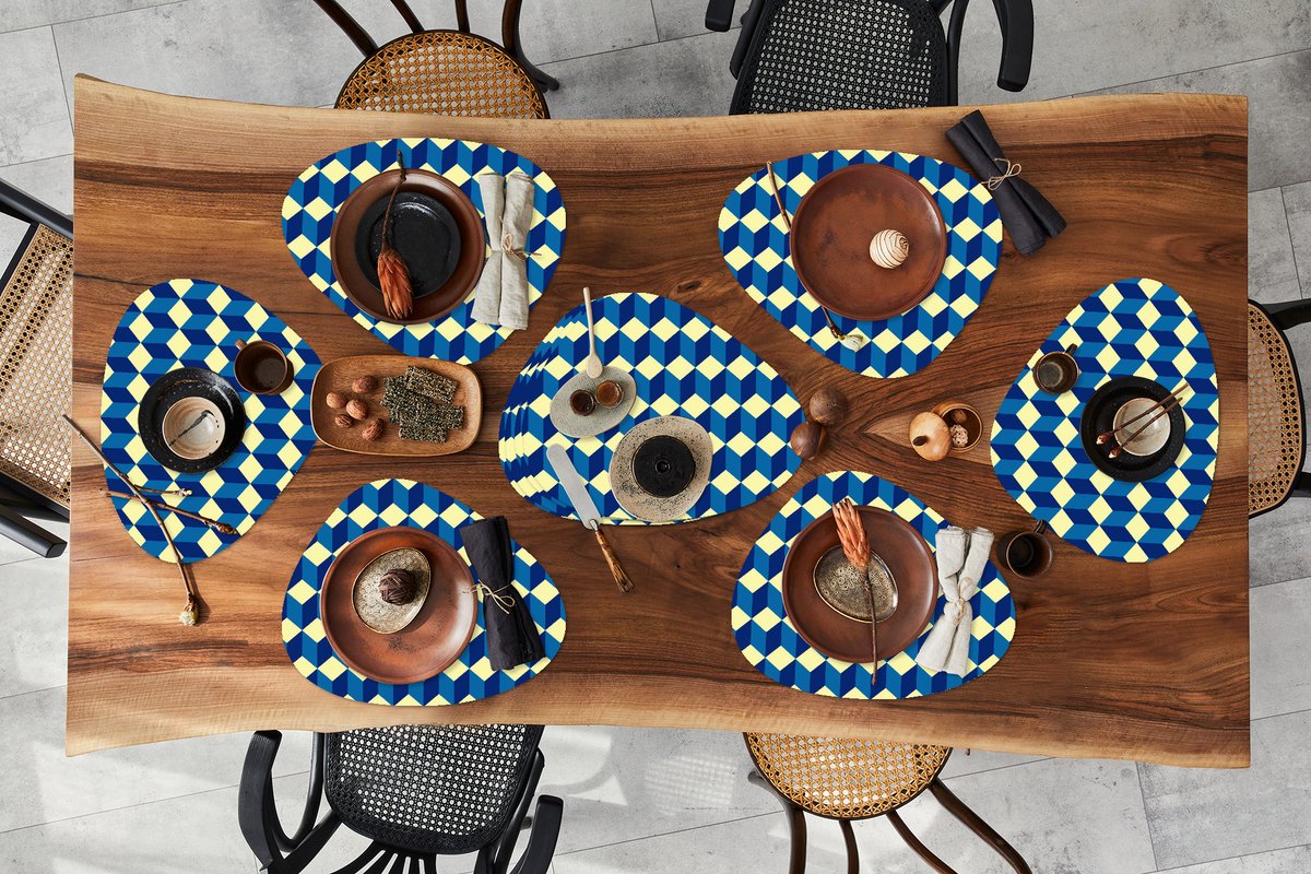 Placemat organisch - Placemats organic - Onderleggers - Cube - Kubus - Patronen - 10 stuks