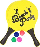 Houten beachball set geel met extra reserve balletjes - strand/camping spelletjes