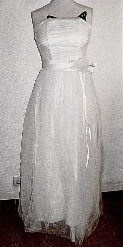 Lange Galajurk - Feestjurk - Bruidsmeisjes jurk - met Tule - Wit - Strapless - Maat 158/164/170