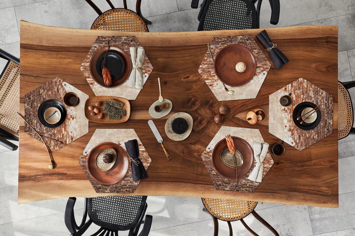 Placemats hexagon - Onderleggers placemats - Placemat zeshoek - Muur - Gips - Oud - 6 stuks
