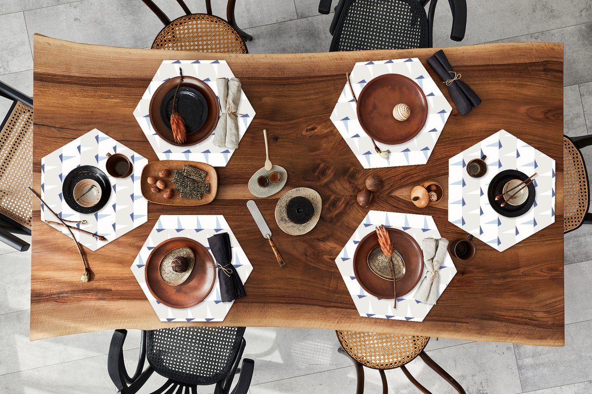 Placemats hexagon - Onderleggers placemats - Placemat zeshoek - Patronen - Boot - Zee - 6 stuks