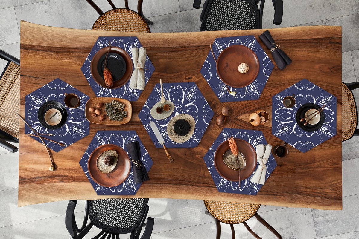 Placemats hexagon - Onderleggers placemats - Placemat zeshoek - Design - Mandala - Bohemian - 8 stuks