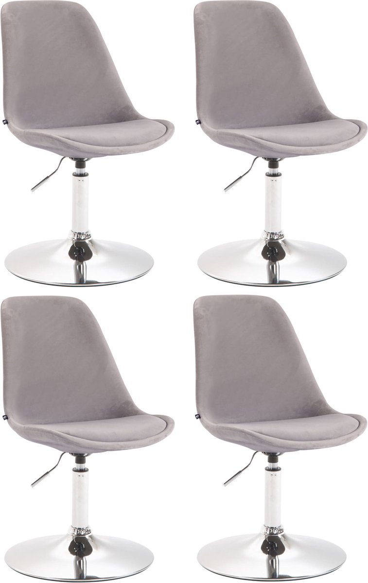 CLP Maverick Set van 4 Eetkamerstoelen - Fluweel grijs chroom
