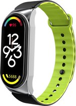 Siliconen Smartwatch bandje - Geschikt voor Xiaomi Mi Band 7 siliconen link bandje - zwart/groen - Strap-it Horlogeband / Polsband / Armband
