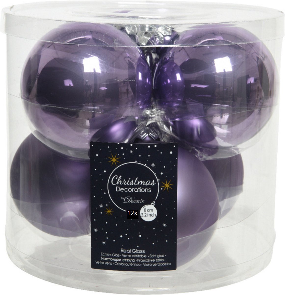 12x stuks kerstballen heide lila paars van glas 8 cm - mat en glans - Kerstversiering/boomversiering
