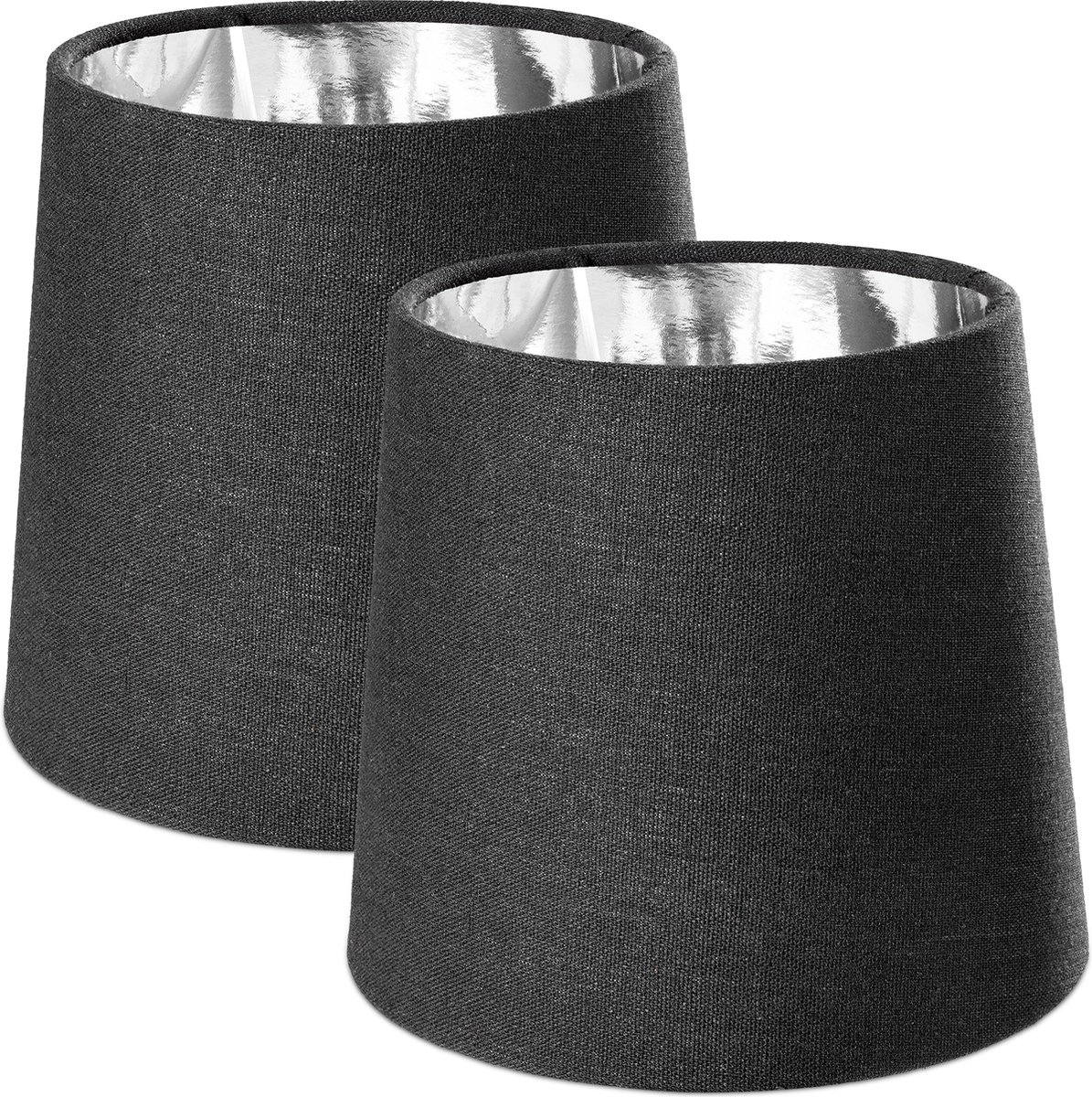 Navaris 2x lampenkap voor tafellamp - E14 fitting - 15,2 cm hoog - Set van 2 ronde lampenkappen - Zwart/Zilverkleurig - Navaris