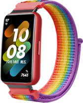 Nylon Smartwatch bandje - Geschikt voor Huawei band 7 nylon bandje - regenboog - Strap-it Horlogeband / Polsband / Armband - Huawei band 7