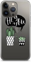 Case Company® - Hoesje geschikt voor iPhone 13 Pro hoesje - Hey you cactus - Soft Cover Telefoonhoesje - Bescherming aan alle Kanten en Schermrand