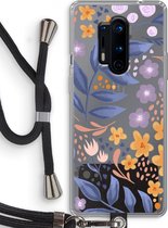 Case Company® - Hoesje met koord geschikt voor OnePlus 8 Pro hoesje met Koord - Flowers with blue leaves - Telefoonhoesje met Zwart Koord - Bescherming aan alle Kanten en Over de Schermrand