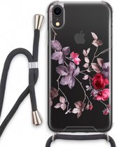 Case Company® - Coque iPhone XR avec cordon - Belles fleurs - Coque souple - Protection Extra sur tous les côtés - Côtés transparents - Protection sur le bord de l'écran - Coque arrière - Coque bandoulière avec cordon Zwart
