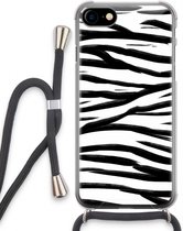 Case Company® - Hoesje met koord geschikt voor iPhone SE 2020 hoesje met Koord - Zebra pattern - Telefoonhoesje met Zwart Koord - Extra Bescherming aan alle Kanten en Over de Schermrand