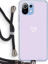 Case Company® - Hoesje met koord geschikt voor Xiaomi Mi 11 Lite hoesje met Koord - Klein hartje paars - Telefoonhoesje met Zwart Koord - Bescherming aan alle Kanten en Over de Schermrand