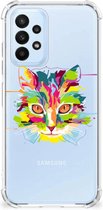 Silicone Case Geschikt voor Samsung Galaxy A23 Smartphone hoesje met doorzichtige rand Cat Color