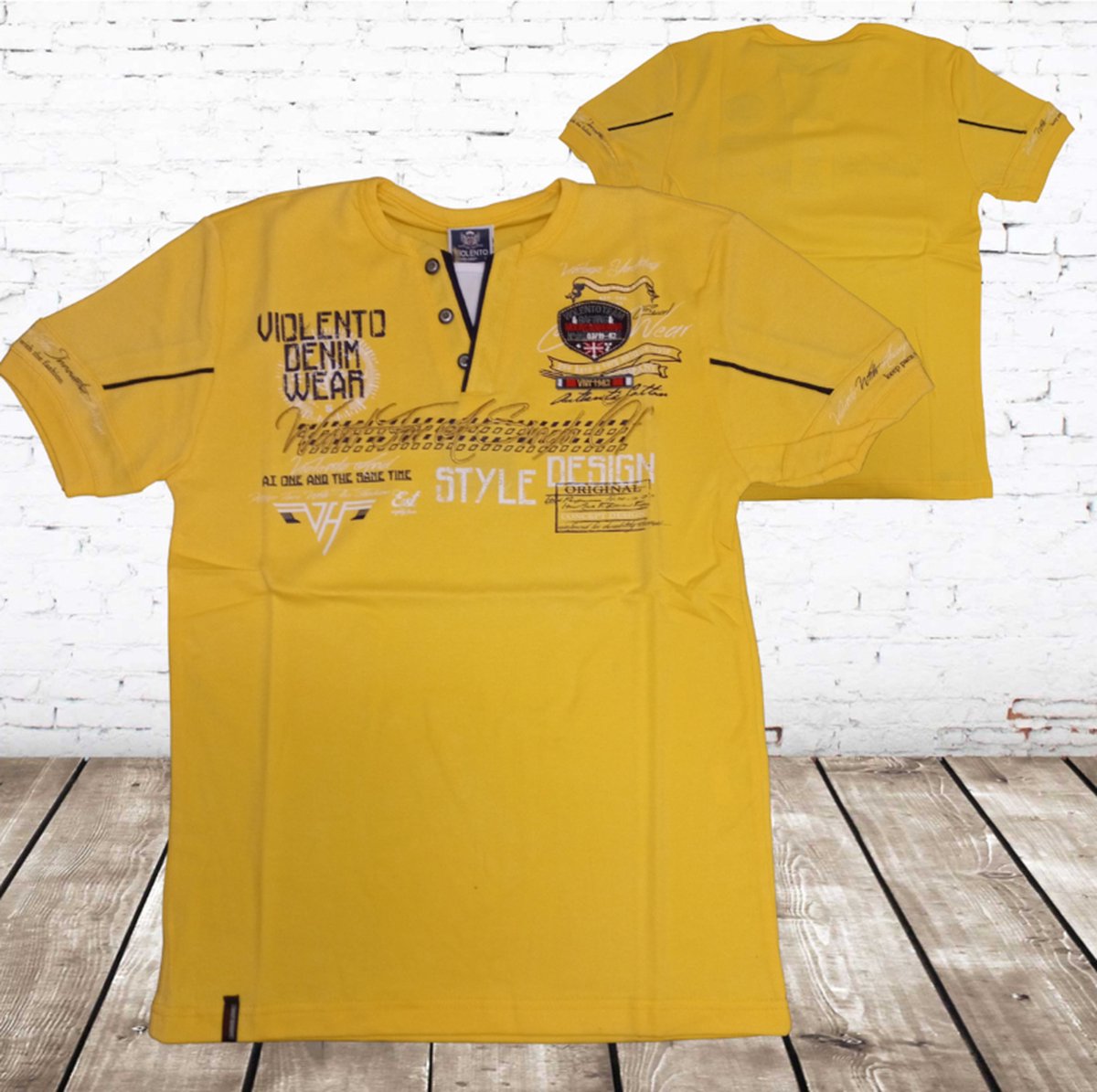 T shirt Style design geel -Violento-L-t-shirts heren