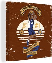 Canvas Schilderij Mancave - Basketbal - Vintage - Rood - 90x90 cm - Wanddecoratie - Vaderdag cadeau - Geschenk - Cadeautje voor hem - Tip - Mannen
