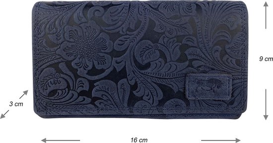Portefeuille Arrigo Harmonica Wrap Portefeuille En Cuir Imprimé Floral RFID Portefeuille Femme Bleu Foncé