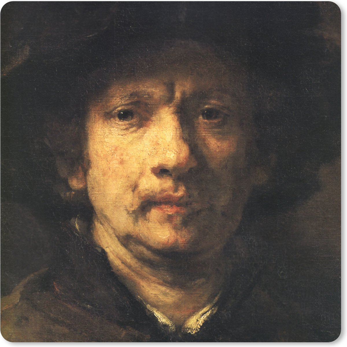 Muismat XXL 60x60 cm - Bureau onderlegger - Bureau mat Zelfportret - Schilderij van Rembrandt van Rijn - Bureaumat - Gaming mousepad xl - Bureaulegger groot - Computer deskmat