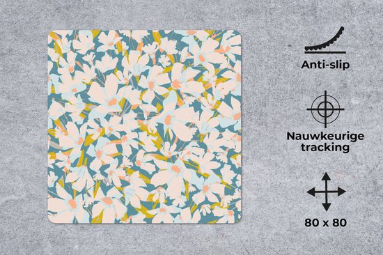 Muismat XXL 80x80 cm - Bureau onderlegger - Bureau mat Flora - Bloemen - Lente - Bureaumat - Gaming mousepad xl - Bureaulegger groot - Computer deskmat