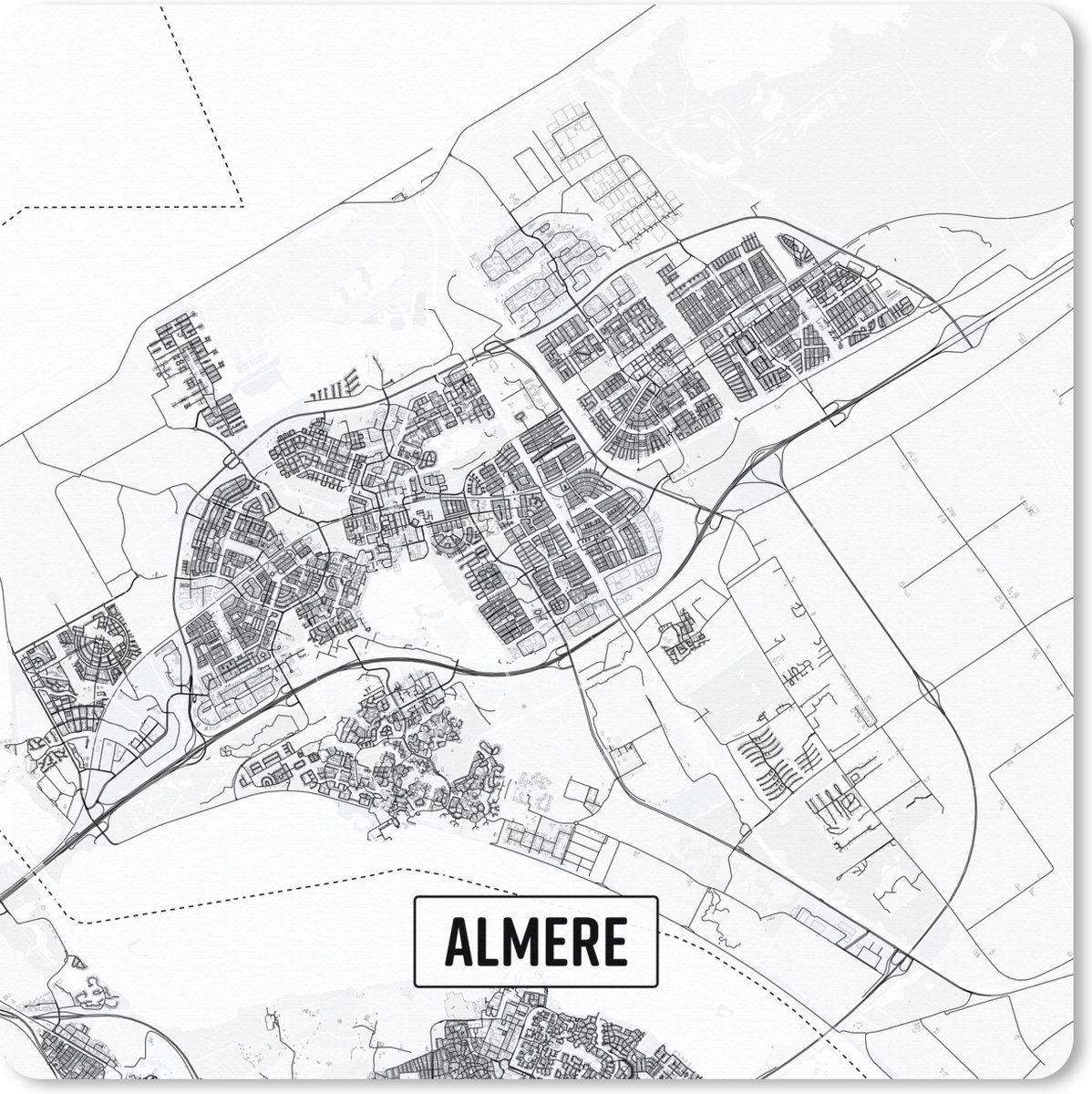 Muismat XXL 50x50 cm - Bureau onderlegger - Bureau mat Stadskaart Almere - Bureaumat - Gaming mousepad xl - Bureaulegger groot - Computer deskmat