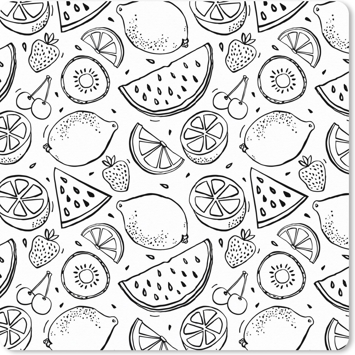 Muismat XXL 80x80 cm - Bureau onderlegger - Bureau mat Citroen - Kersen - Zwart - Wit - Bureaumat - Gaming mousepad xl - Bureaulegger groot - Computer deskmat